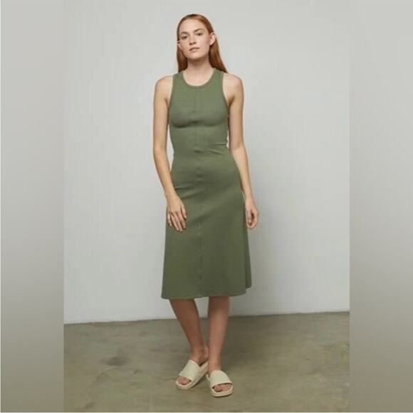 LUNYA Restore Fitted Dress Humble Green Heather Sleeveless Stretch Comfy XS NEW - Picture 2 of 10